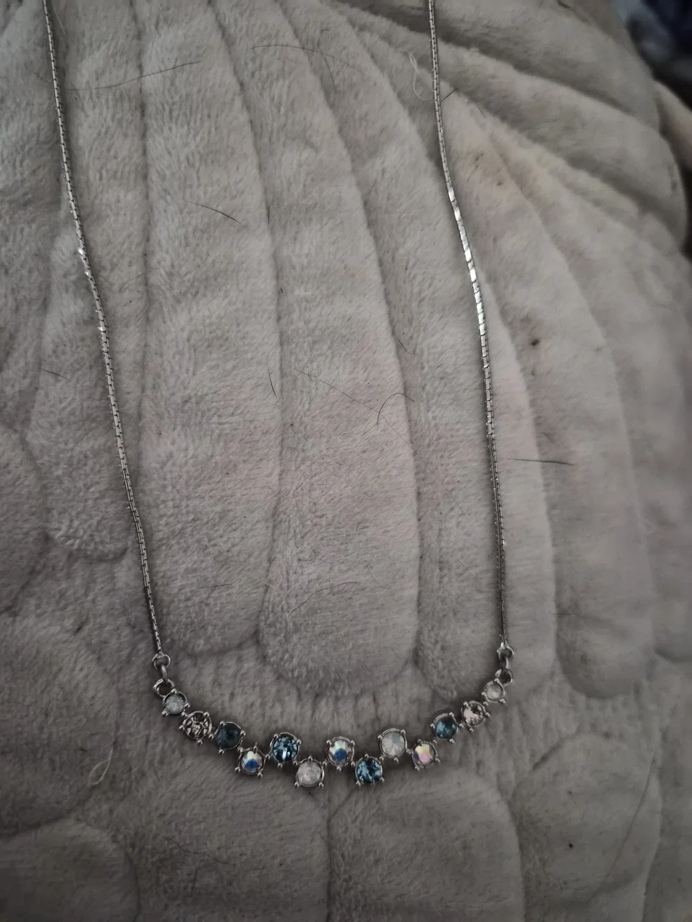 Touchstone Crystal Sterling Silver Blue and Iridescent Station Necklace